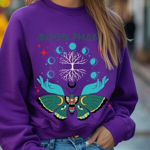 Moon Phase Hoodie Oversized Sweatshirt, Witchy Clothes, Celestial Sweatshirt, Trendy Aesthetic Pullover Graphic Hoodie, Cottagecore Clothing