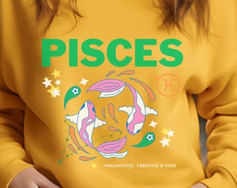 Pisces Birth Sign Zodiac Sweatshirt, Retro Graphic Astrology Gift, Trendy Clothes, Birthday Horoscope Gifts For Her, Aesthetic Pisces Mystic