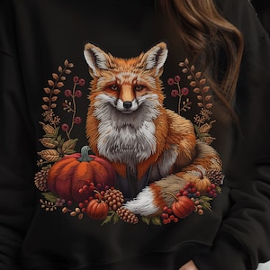 Acogedora linda sudadera Fox Cottagecore, suéter estético vintage de la bruja del bosque, estilo de bordado de animales de vida silvestre del bosque de Forestcore