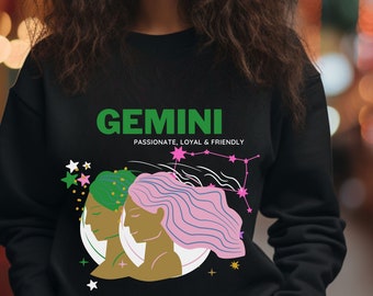 Astrology Gemini Xmas Sweatshirt Gift For Women Retro Aesthetic Birth Sign, Birthday Gift Zodiac Sign Woman Vintage Graphic Trendy Clothes