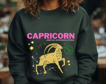 Capricorn Sweatshirt Vintage Aesthetic, Zodiac Birthday Gift, Birth Sign Woman Retro Graphic Trendy Xmas Christmas Gift for her Horoscope