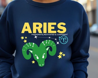 Aries Sweatshirt Aesthetic Birth Sign Gift for Her Birthday Gifts Retro Zodiac Sign Woman Vintage Graphic Trendy Christmas Astrology Clothes