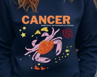 Vintage Crewneck Sweatshirt for Zodiac Cancer Aesthetic Birth Sign Sweatshirt, Birthday Gifts Zodiac Trendy Christmas Clothes Gift For Women