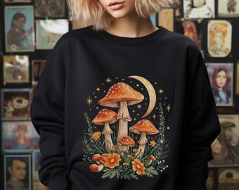 Mushroom Sweatshirt - Goblincore Dark Academia Aesthetic