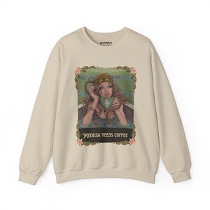 Medusa Needs Coffee Sweatshirt | Mythical Goddess Coffee Humor image 2