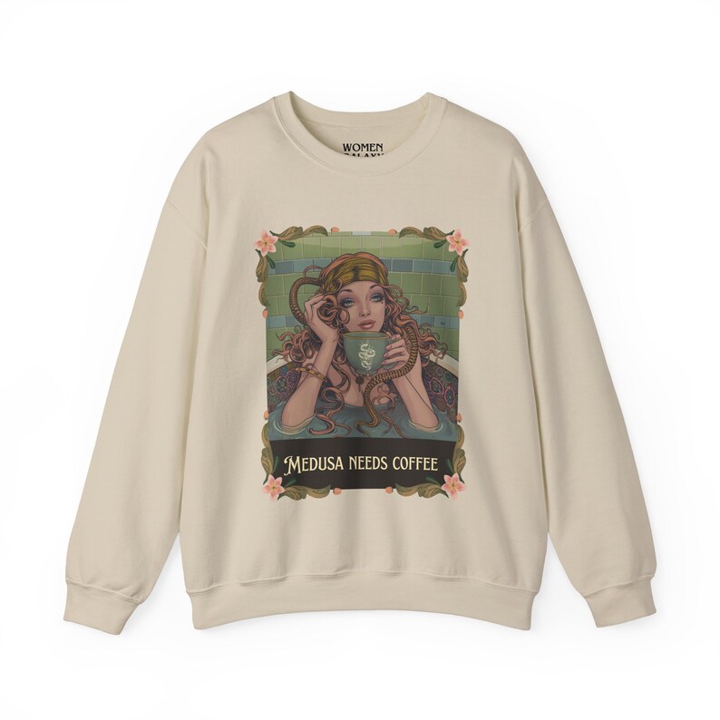 Medusa Needs Coffee Sweatshirt | Mythical Goddess Coffee Humor image 2