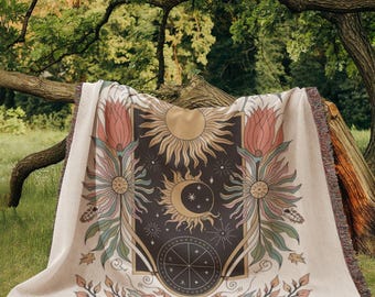 Sonne und Mond Himmlische gewebte Decke | Himmlischer Überwurf, Astrologie Decor