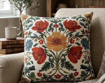 Vintage botaniskt blommigt örngott, Cottagecore Retro Accentkudde