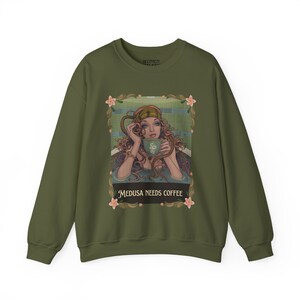 Medusa Needs Coffee Sweatshirt | Mythical Goddess Coffee Humor image 3