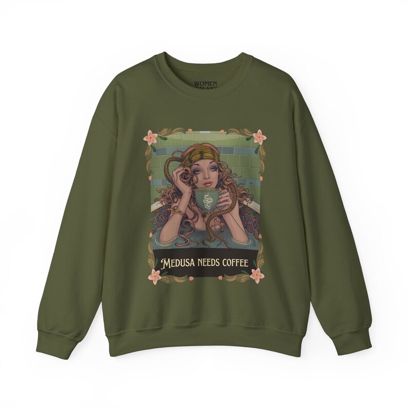 Medusa Needs Coffee Sweatshirt | Mythical Goddess Coffee Humor image 3