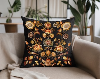 Vintage Floral Pillow Cottagecore Art Nouveau, Housewarming Gift, Earthy Tones with flowers, Embroidered Style Cushion Pillow Case Only