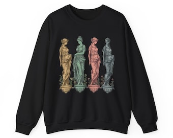 Pastel Classical Statue Quartet Crewneck Sweatshirt | Renaissance Art Columns