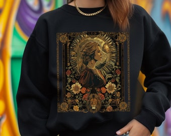 Vintage CottageCore Crewneck Sweatshirt Sternzeichen Löwe Ästhetik Geburtszeichen Pullover Jugendstil Celestial Astrologie Leo Geburtstagsgeschenk Tarot Karte