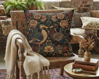 Mallard Ducks Fall Waterfowl Pillow | Vintage Cottagecore Floral Pillow