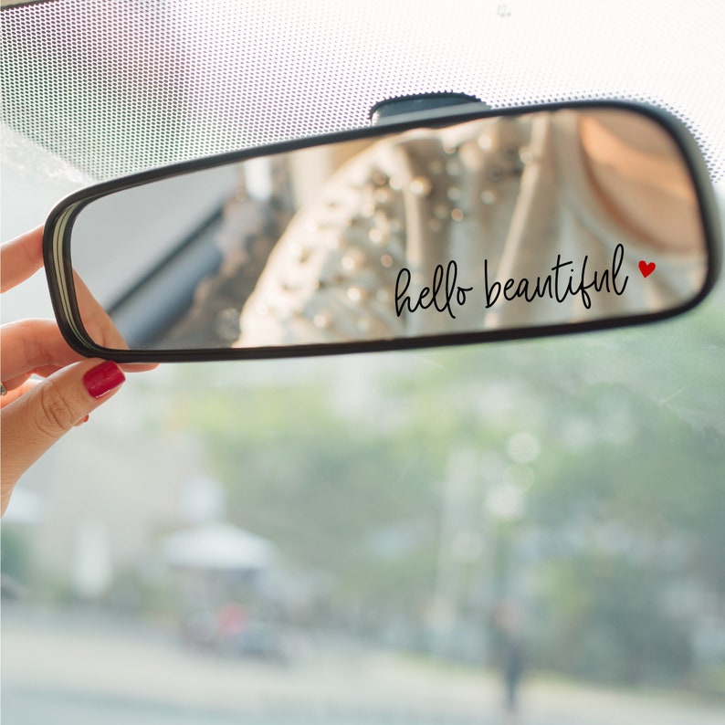Hello Beautiful Rearview Mirror Decal With Heart Rearview Etsy