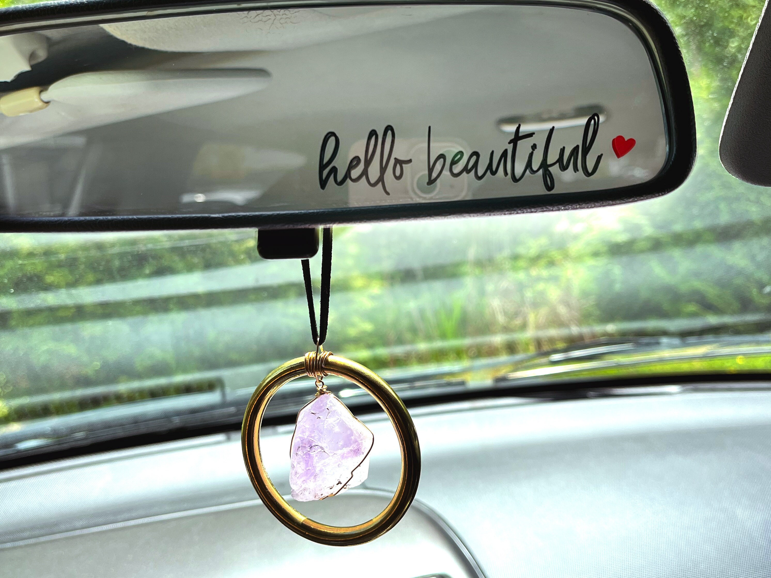 Hello Beautiful Rearview Mirror Decal With Heart Rearview Etsy