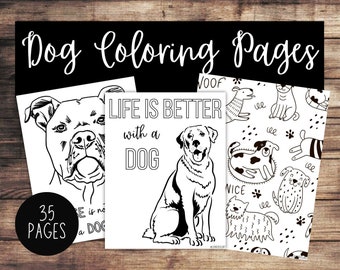 35 PDF Dog Coloring Pages | Digital download coloring sheets, dogs, bark, cute animals, drawing, digital art, kids and adults, woof