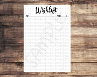 PDF ONLY | Wishlist dot journal template | printable, lists, tracker, list, monthly, planner, journal, wants