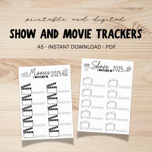 Movie & Show Tracker Bullet Journal | bundle, digital template, film and series log, printable, TV tracker, movie list, dot journal, bujo
