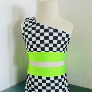 Size XSmall 3T/4 Custom checkered neon girls dancewear