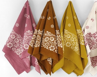 Pastel Pink White Floral 100% Cotton Bandanas, Yellow Botanical Botanical Paisley Head Wraps Scarf Gift for Her Set Cat Dog Bandanas