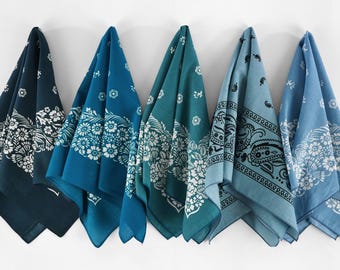Ocean Blue Floral Bandanas Botanical 100% Cotton Head Wraps Scarf Unisex Handmade Bracelet Gift Set Cat Dog Bandanas Autumn Leaves Shades