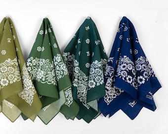 Cachemire vert 100 % coton bandanas botaniques foulards écharpe floral unisexe fait main bracelet coffret cadeau chat chien bandanas feuilles d'automne nuances