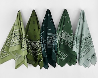Green Forest Earthy Tone Unisex Bandanas 100% Grass Green Cotton Botanical Head Wraps Paisley Floral Square Scarf Gift for Dogs and Cats A