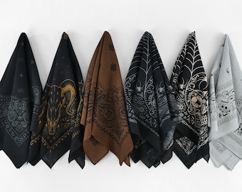 Brown Black Halloween Skull Bandanas 100% Cotton Spooky Steampunk Head Wraps Cowboy Beige Spider Neckerchief Cowgirl Square Unisex Scarf