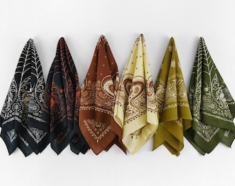 Black Gothic Olive Green Halloween Spider Skull Bandanas 100% Cotton Steampunk Head Wraps Cowboy Cowgirl Square Unisex Scarf