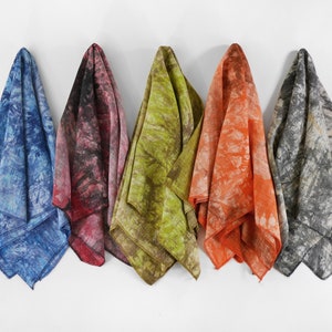 Water Fire Air Earth 5 elements inspired zen gift - Earthy tone hand dyed tie dye cotton linen bandana unisex square scarf for men & women