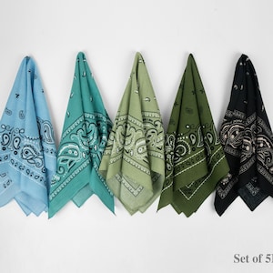 Neutral Earthtone 100% Cotton Bandanas Botanical Head Wraps Scarf Unisex Floral Handmade Grey Black Blue Paisley Gift for Dogs and Cats