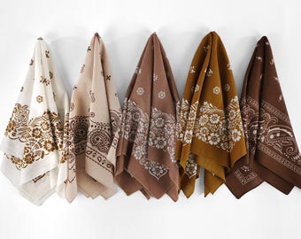 Café marron floral 100 % coton bandanas botanique foulards écharpe unisexe fait main bracelet cadeau chat chien bandanas feuilles d'automne nuances