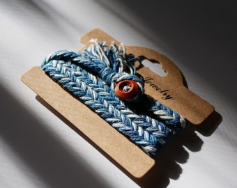 Teinture végétale naturelle, bleu indigo, blanc cassé, bracelet d'amitié tressé, respectueux de l'environnement, unisexe, cadeau pour le poignet, fait main, durable