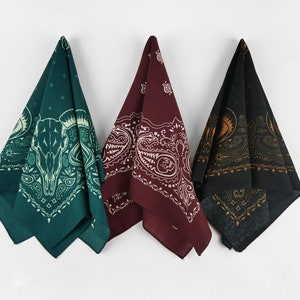 Earthly Skull Steampunk Cowboy Cowgirl Bandanas Masculine Black Wine Red Wraps 100% Cotton Square Unisex Halloween Scarf