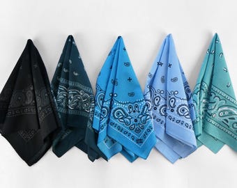 Ocean Blue Earthy Tone Unisex Bandanas 100% Cotton Botanical Head Wraps Paisley Floral Square Scarf Gift for Dogs and Cats A