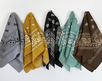 Neutral Erdton 100% Baumwolle Bandanas Botanical Head Wraps Schal Unisex Floral Handmade Grau Schwarz Blau Paisley Geschenk für Hunde und Katzen