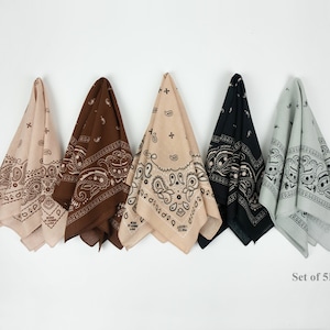 Brown Beige Gray Earthy Unisex Bandanas 100% Cotton Head Wraps Paisley Floral Square Scarf Gift for Dogs and Cats