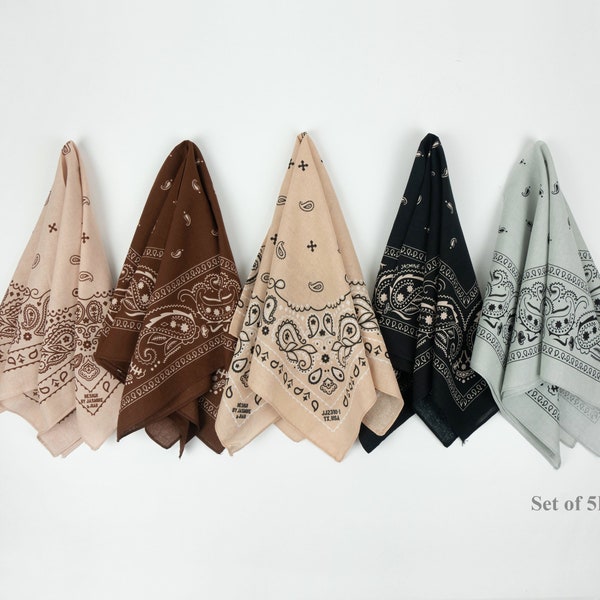 Brown Beige Gray Earthy Unisex Bandanas 100% Cotton Head Wraps Paisley Floral Square Scarf Gift for Dogs and Cats