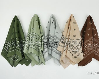 Green Brown Earthy Tone Unisex Bandanas 100% Cotton Botanical Head Wraps Paisley Floral Square Scarf Gift for Dogs and Cats