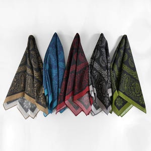 Originally Designed Earth Tone Paisley Bandana Beige Green Purple Unisex Head Wrap 100% Cotton Floral Neckerchief Floral Square Scarf Gift