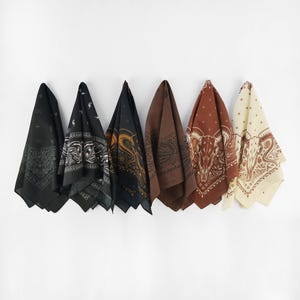 Black Brown Dark Halloween Skull Bandanas 100% Cotton Steampunk Head Wraps Cowboy Cowgirl Square Unisex Scarf