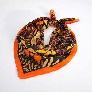 Exclusively Designed Autumn Orange Bandana Gold Fall Leaves Handkerchief 100% Cotton Voile Kerchief Colorful Artesanía Inspired Hair Scarf