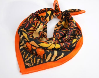 Bandana orange automne au design exclusif, mouchoir feuilles d'automne doré, foulard en voile de 100 % coton, foulard coloré inspiré de l'artisanat