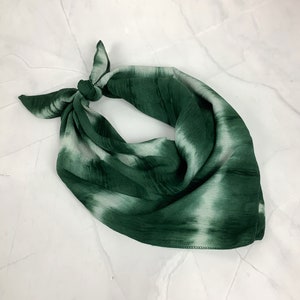 Hand Dyed Tie Dye Wrinkled 100% Cotton Bandana, Blue Chocolate Brown Smoke Grey Forest Green Red Tie Dye Unisex Bandana Gift Green