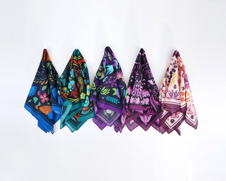 Exclusively Designed Exotic Voile Bandanas Ethnic Inspired Original Art Boho Mandala Handkerchief Gift 100% Cotton Botanical Hair Scarf image 7