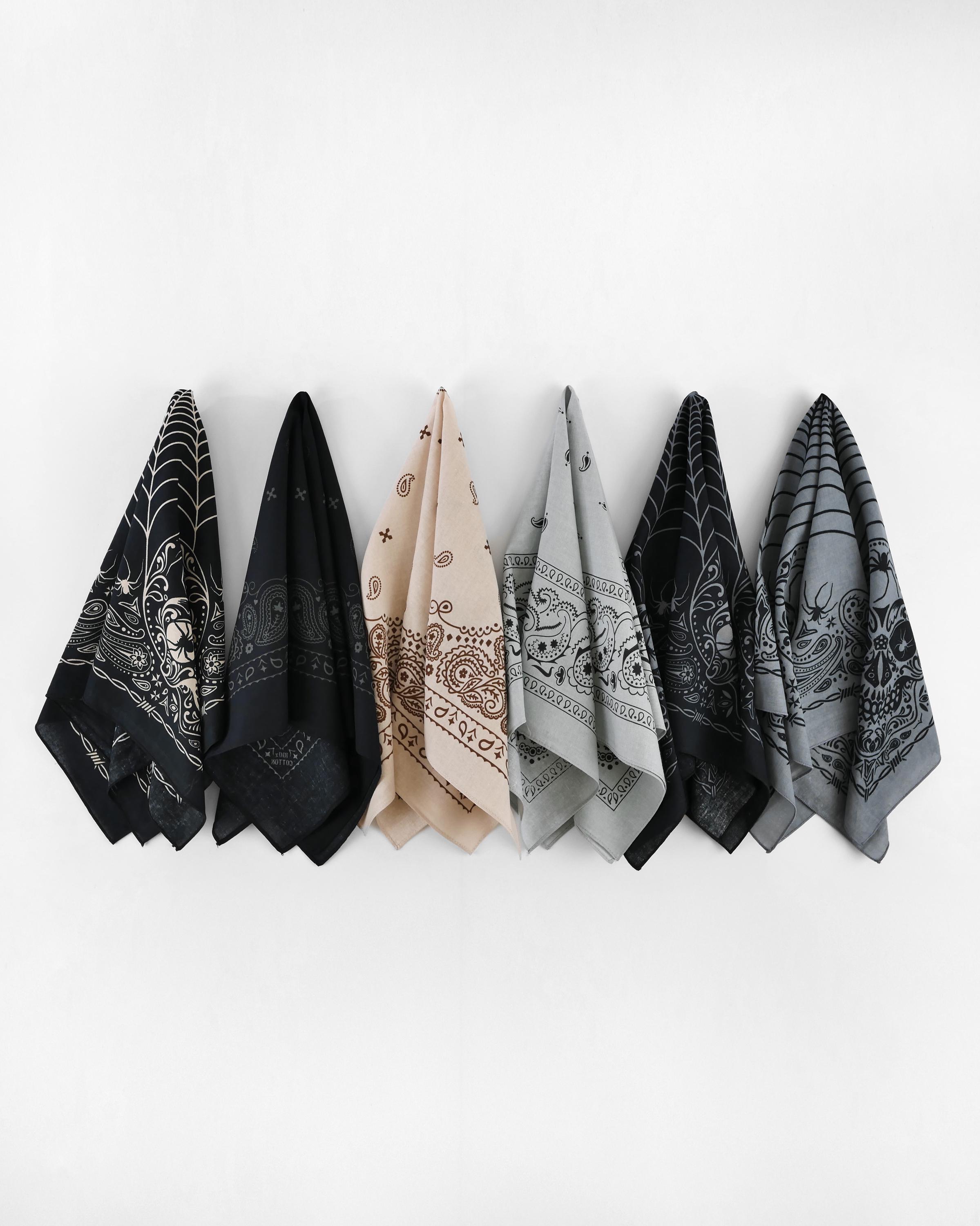 Monocromatic Gothic Spider Skull Bandana 100% Cotton Kerchief