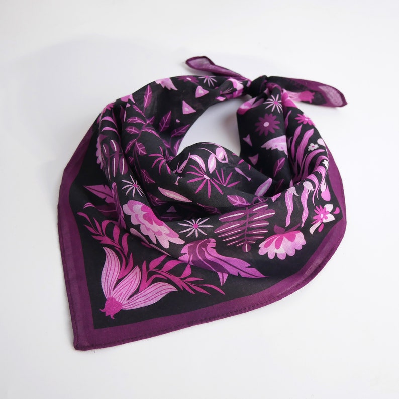 Exclusively Designed Exotic Voile Bandanas Ethnic Inspired Original Art Boho Mandala Handkerchief Gift 100% Cotton Botanical Hair Scarf image 1