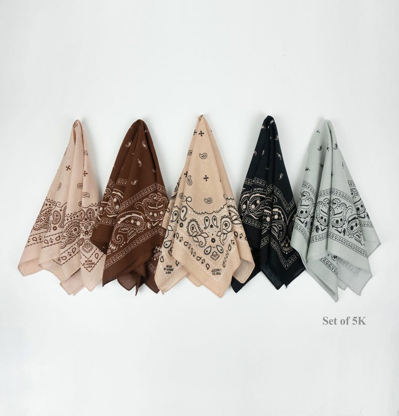 Braun Beige Grau erdige Unisex Bandanas 100% Baumwolle Head Wraps Paisley Floral quadratischer Schal Geschenk für Hunde und Katzen B Bild 1