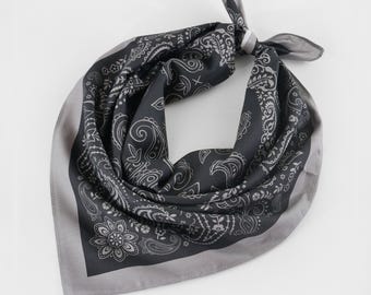 Black and White Paisley Floral Bandana Originally Designed Earthy Tone Head Wrap 100% Cotton Flower Neckerchief Floral Square Scarf Gift